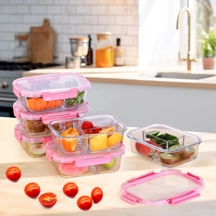 Meal Prep Boxen Glas 3 Fächer (3Stück, 1040ml) Meal Prep Boxen Glas mit Trenner Meal Prep Glas mit D