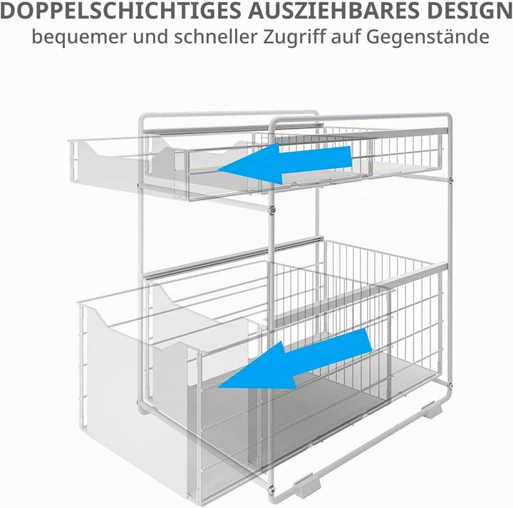 DAWNYIELD 2-stöckiger Organizer mit Schublade unter der Spüle, Schiebeschrank, ausziehbarer Korb, Ge