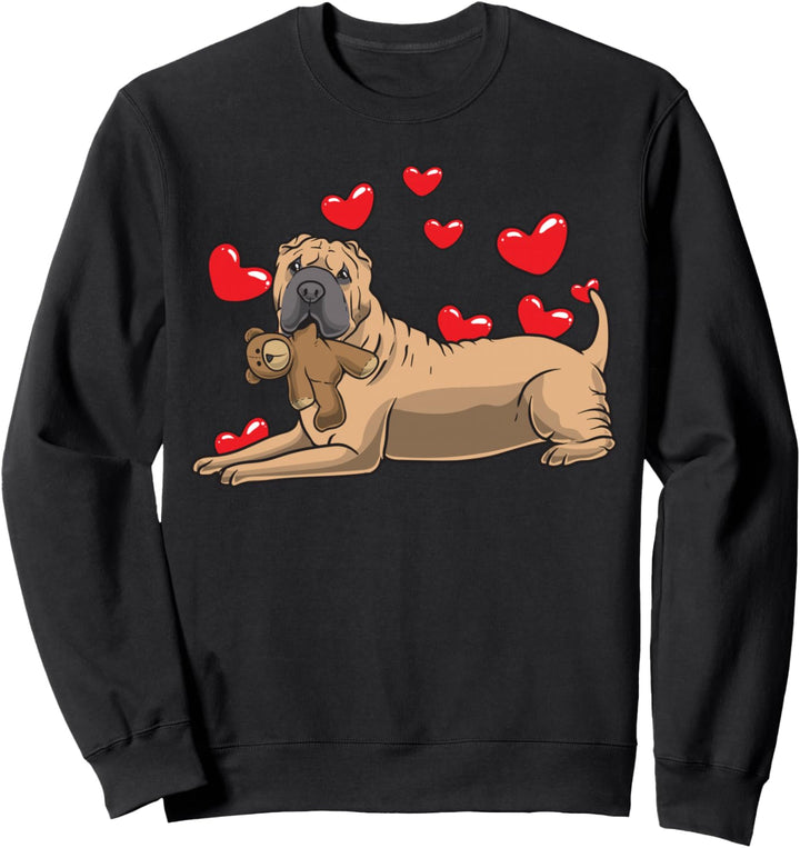 Shar Pei Hund mit Plüschtier und vielen Herzen Sweatshirt