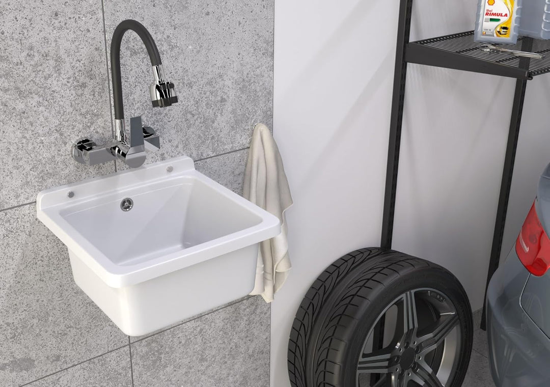 Granitan Ausgussbecken für Garage Keller Werkstatt und Waschküche - Universal Waschtrog mit Siphon -