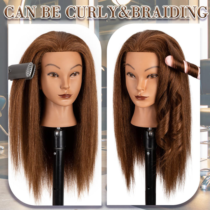 Mannequinkopf mit 100% menschlichem Haar,16" Dunkelbraun Echthaar Kosmetologie Mannequinkopf Haar St