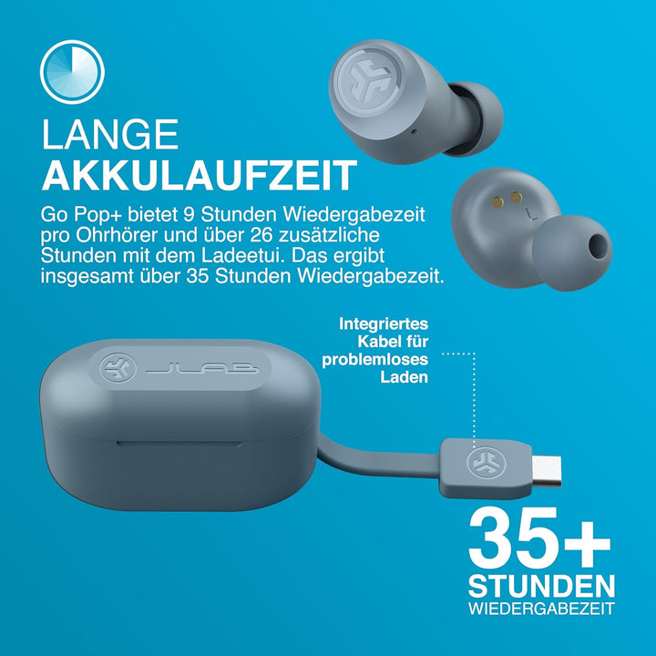 JLab Go Air Pop+ In Ear Kopfhörer kabellos Bluetooth, True Wireless Kopfhörer, 35+ Std. Headphones,