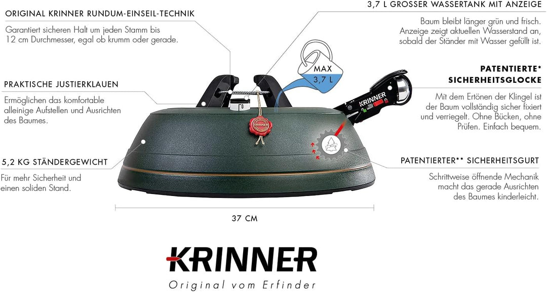 KRINNER Weihnachtsbaum Christbaumständer PREMIUM L Grün inkl. Fusspedal- und Einseiltechnik Sicherhe