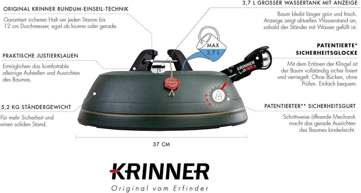 KRINNER Weihnachtsbaum Christbaumständer PREMIUM L Grün inkl. Fusspedal- und Einseiltechnik Sicherhe