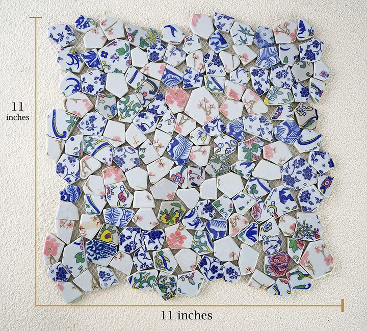 Lanyani Porzellan-Fliesen für Mosaikhandwerk, glasiert, unregelmässig, blau und weiss, 28 x 28 cm Bl