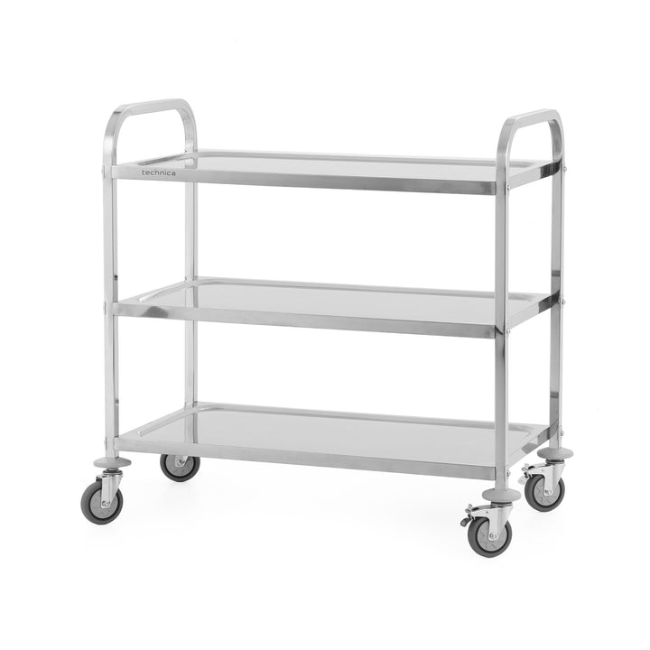 TECHNICA Servierwagen Edelstahl 3 Etagen mit Rollen & Bremse Quadratischer Griff 900x500x950mm Rollw