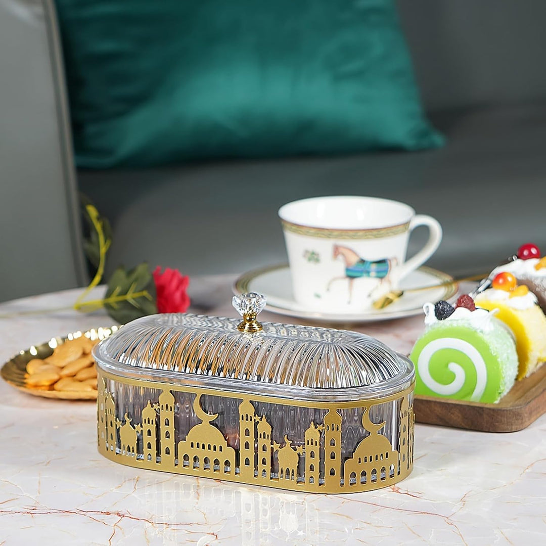 Ramadan-Dekorationen für Zuhause, Ramadan-Tablett, 7, 20 x 3, 54 x 3, 54 Zoll, ovales Schlossgold-Ei