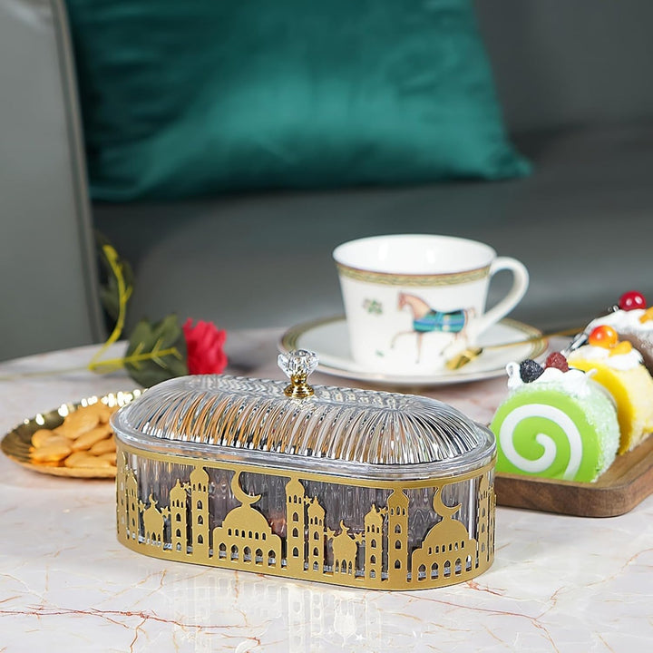 Ramadan-Dekorationen für Zuhause, Ramadan-Tablett, 7, 20 x 3, 54 x 3, 54 Zoll, ovales Schlossgold-Ei