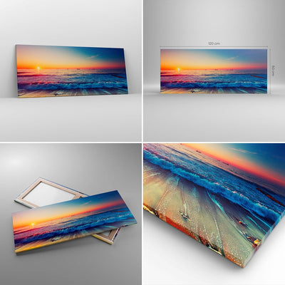 Wandbilder Dekoration Wohnzimmer Meer Strand Welle Panorama Bilder auf Leinwand 120x50cm Leinwandbil