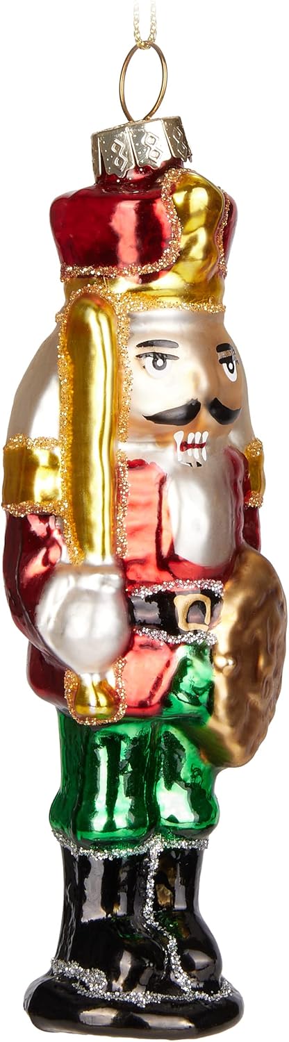 BRUBAKER Nussknacker Soldat Rot Grün Gold - Handbemalte Weihnachtskugel aus Glas - Mundgeblasener Ch