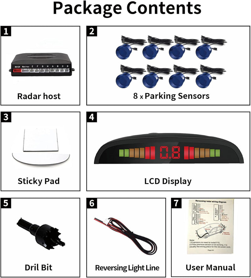 CoCar Auto Rückfahrwarner Einparkhilfe 8 Sensoren Einparkassistent Einparksystem PDC + LED Anzeigen