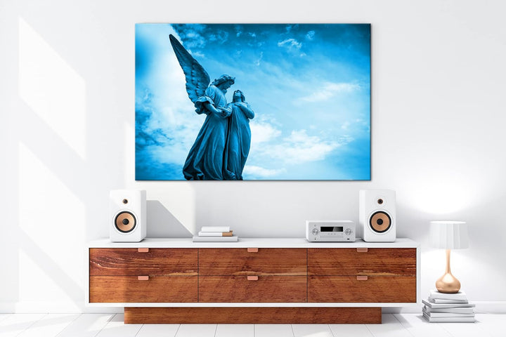 deyoli Friedliche Statue eines Engels Format 80x60 Effekt: Monocrome Blau als Leinwandbild, Motiv fe