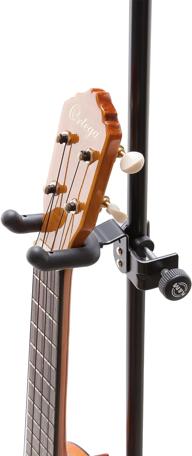 K&M 15590 Ukulele-Halter Schwarz – flexible Klemmvorrichtung aus Stahl – Kunststoffbezug, 6,6 x 11,6