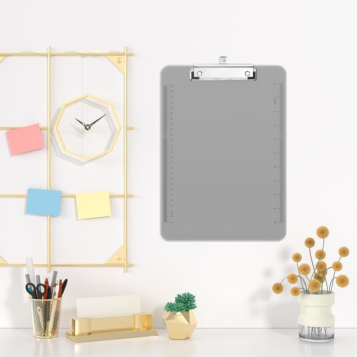 Piasoenc 6 Pack Plastic Clipboards,Translucent Clip Board with Low Profile, Purple Clipboard with Ru