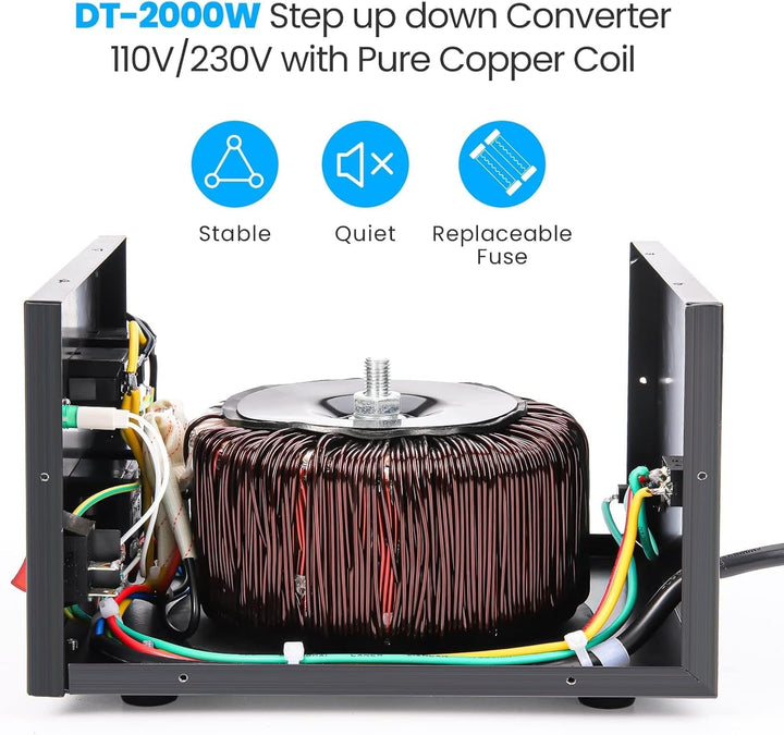Anbull DT- 2000W Spannungswandler Ringkern-Transformator, Spannungswandler 110V auf 230V, Step up do