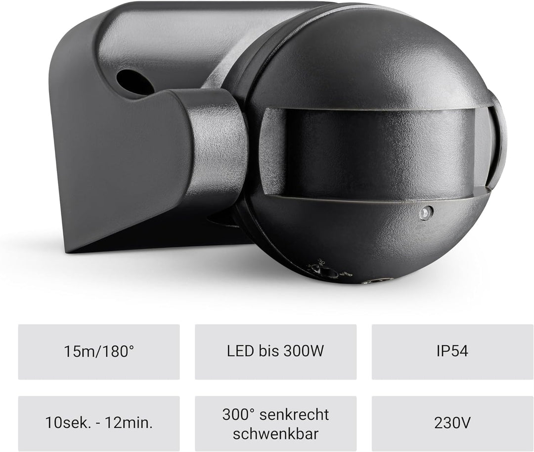 SEBSON® Bewegungsmelder Aussen - 2er Set - IP54 Aufputz, LED geeignet, HF Sensor, programmierbar, 15