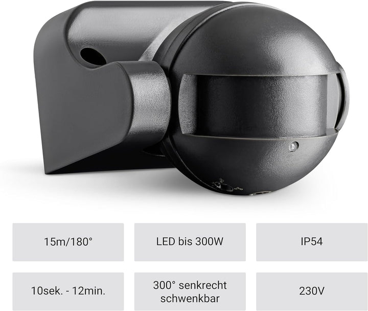 SEBSON® Bewegungsmelder Aussen - 2er Set - IP54 Aufputz, LED geeignet, HF Sensor, programmierbar, 15