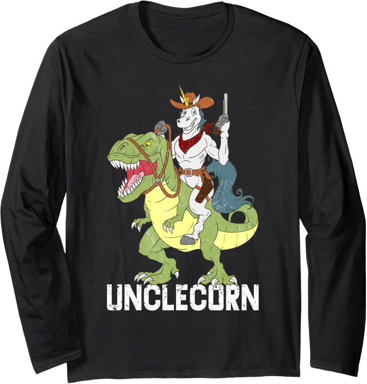 Unclecorn Uncle Unicorn Cowboy Riding Dinosaur T-Rex Sheriff Langarmshirt