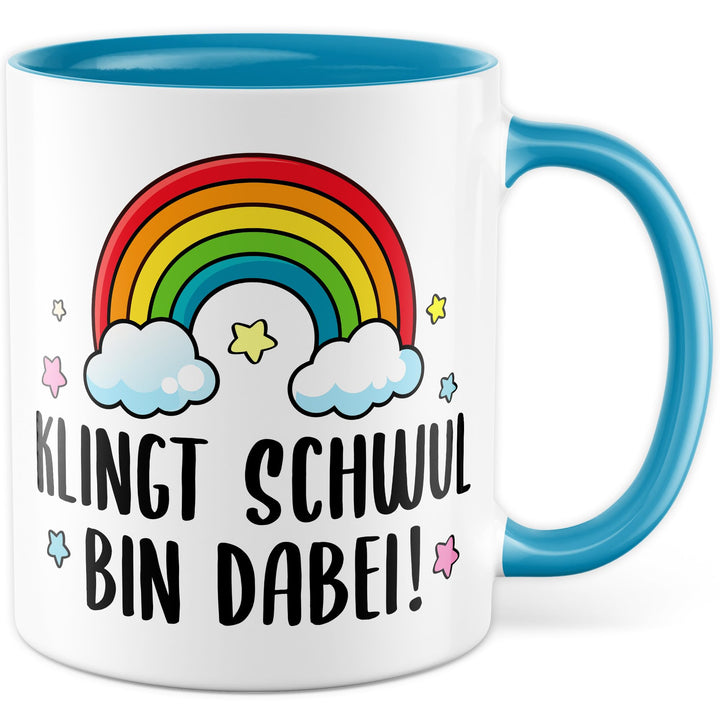 Tasse LGBTQ Geschenk Klingt schwul – bin dabei!, Kaffeetasse Pride Regenbogen Männer Beziehung Partn
