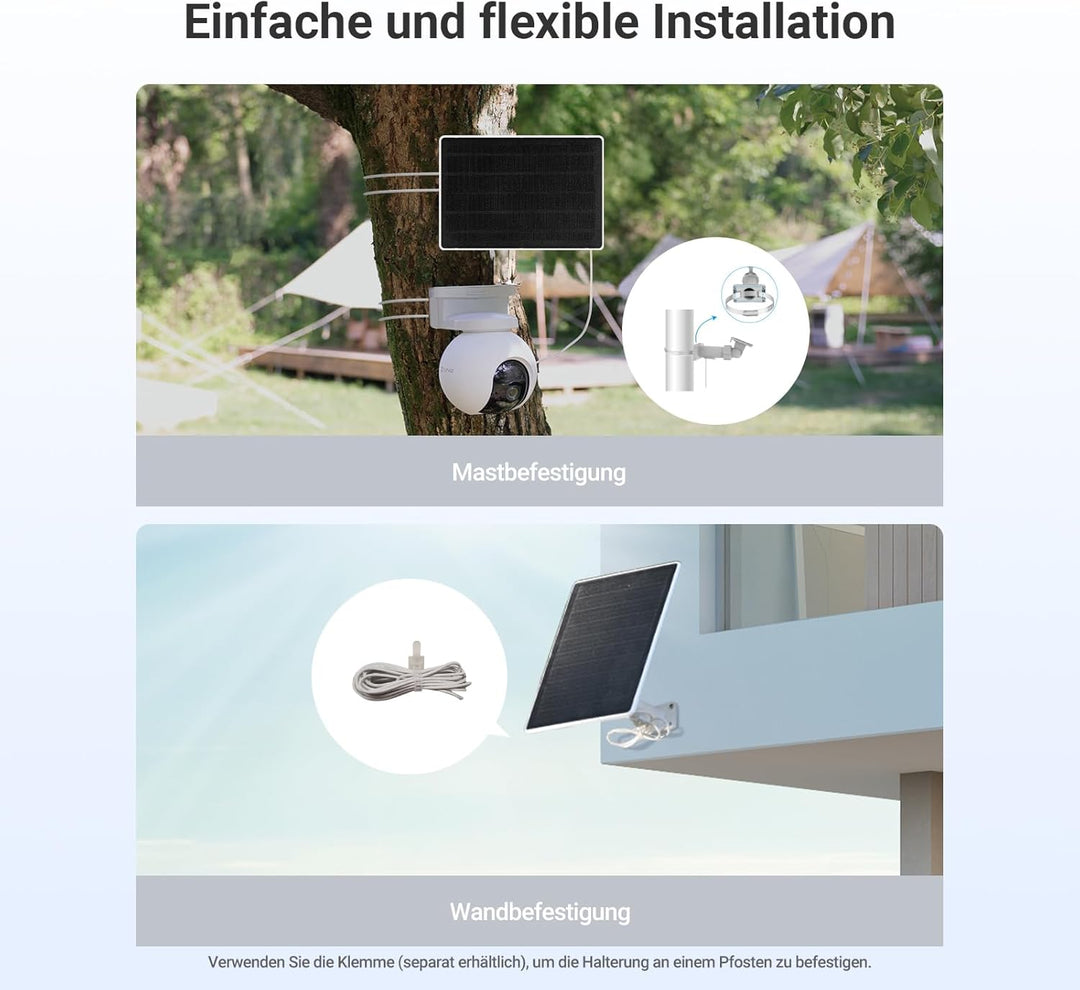 EZVIZ 8W Solarpanel mit Typ-C-Anschluss, Stromversorgung für Überwachungskamera Akku Solar, Wasserdi