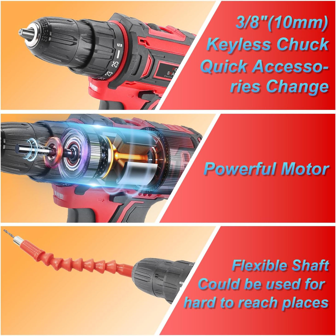 VANBAR Akkuschrauber, Drehmoment auf 25+3 Stufen Bohrmaschine Schrauber Set, 21V, 45Nm max, Schlagbo