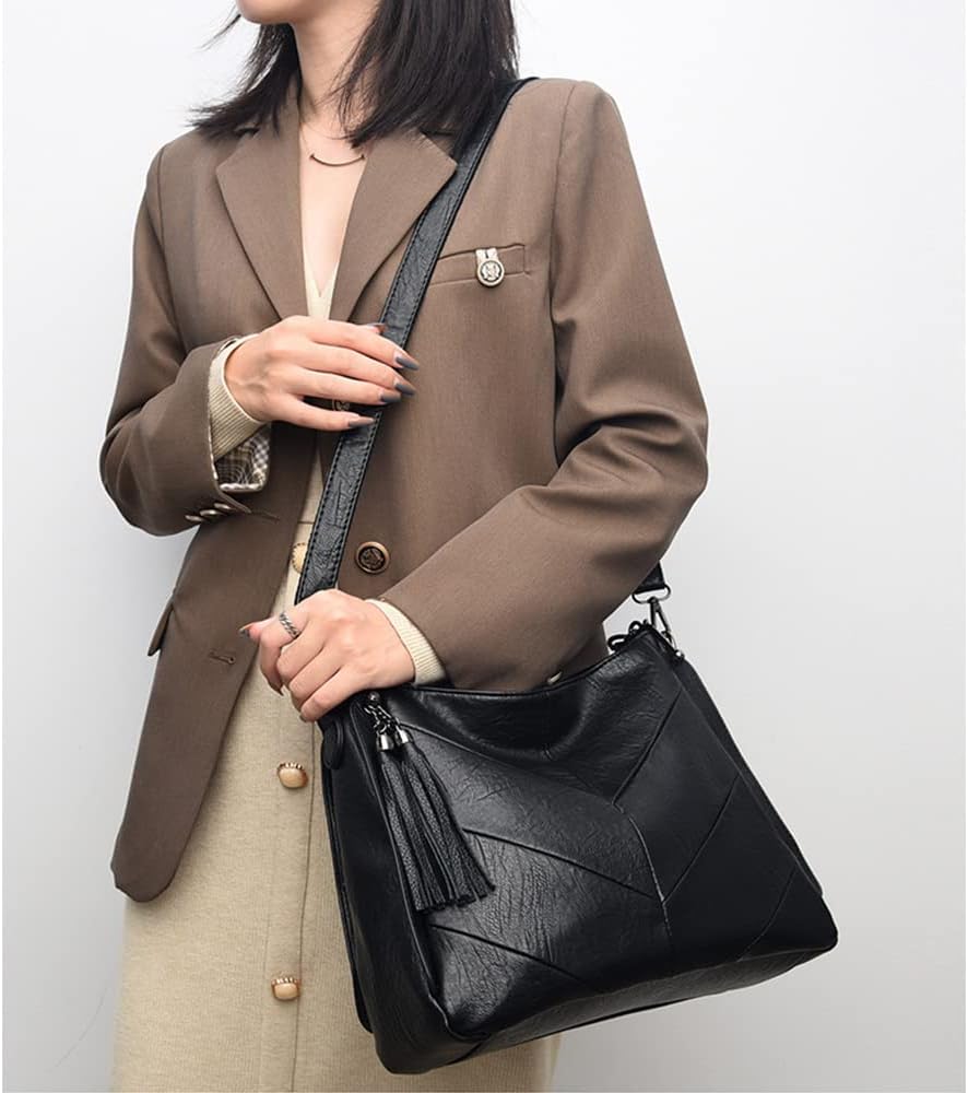 Kris Anna Damen PU Leder Hobo Schulter Handtasche Schwarz EINWEG, Schwarz