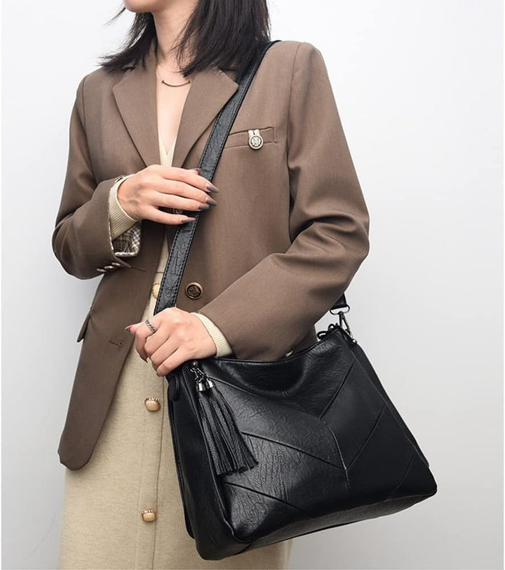 Kris Anna Damen PU Leder Hobo Schulter Handtasche Schwarz EINWEG, Schwarz