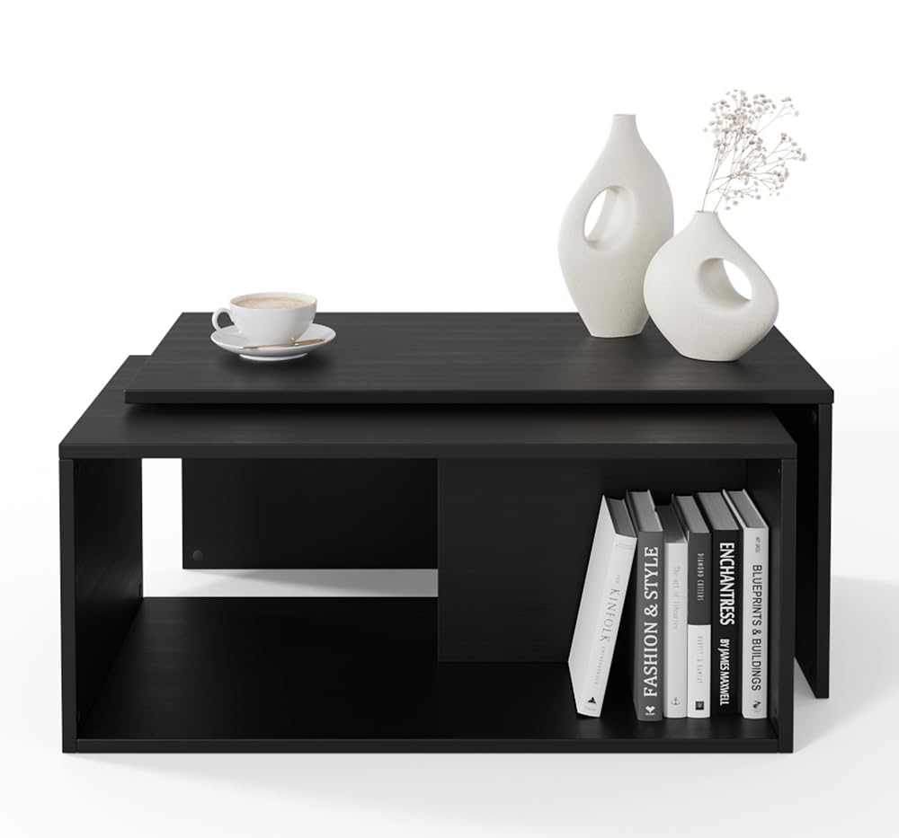 PLATAN ROOM Couchtisch Kaffeetisch 2er Set 90x48x40 cm, moderner Wohnzimmertisch, Sofatisch mit Stau
