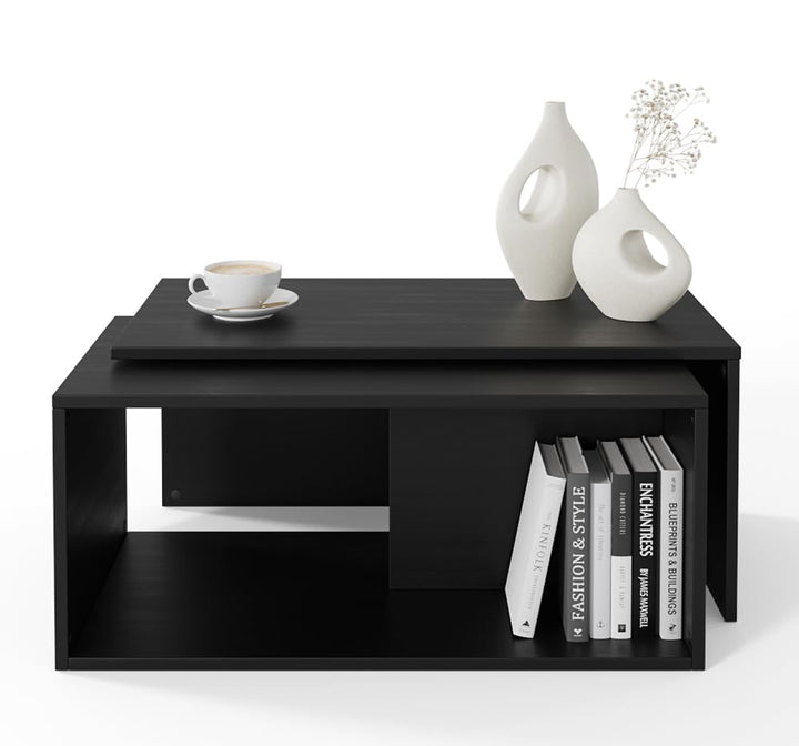 PLATAN ROOM Couchtisch Kaffeetisch 2er Set 90x48x40 cm, moderner Wohnzimmertisch, Sofatisch mit Stau