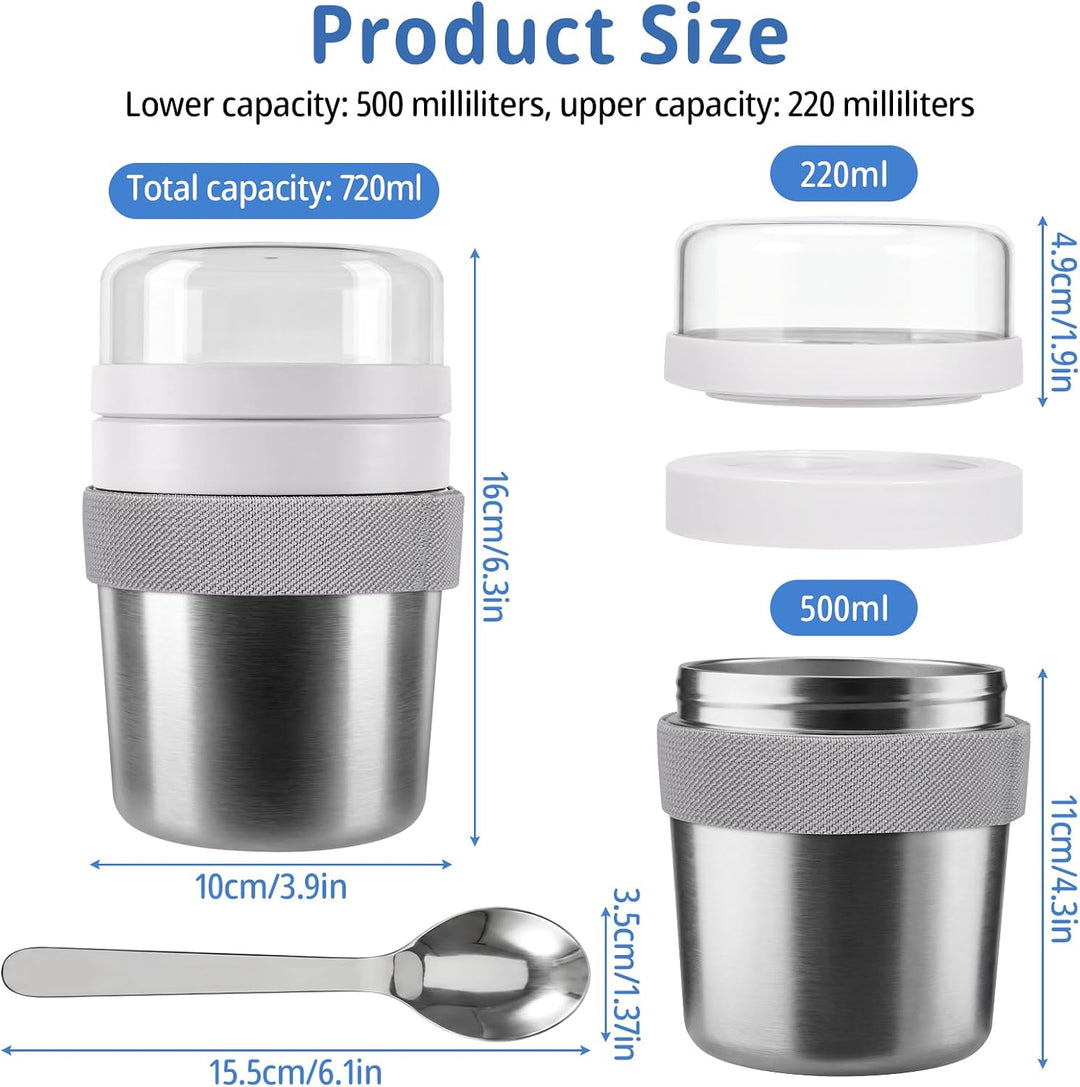 Cereal Cup to Go Stainless Steel, Cereal Cup to Go | Insulated Stainless Steel Yoghurt Cup, Leak Pro