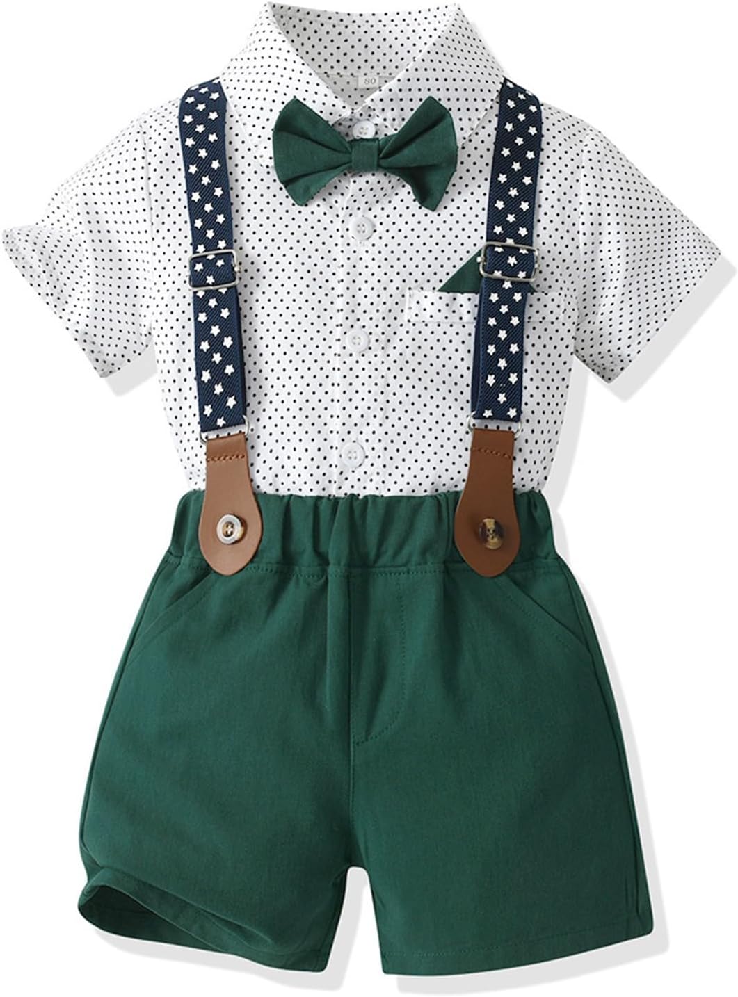 Volunboy Baby Jungen Anzug Set Bekleidung Hemd mit Fliege + Hosenträger Shorts Strampler Anzug 12-18