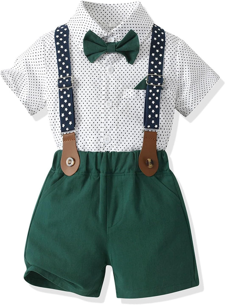 Volunboy Baby Jungen Anzug Set Bekleidung Hemd mit Fliege + Hosenträger Shorts Strampler Anzug 12-18