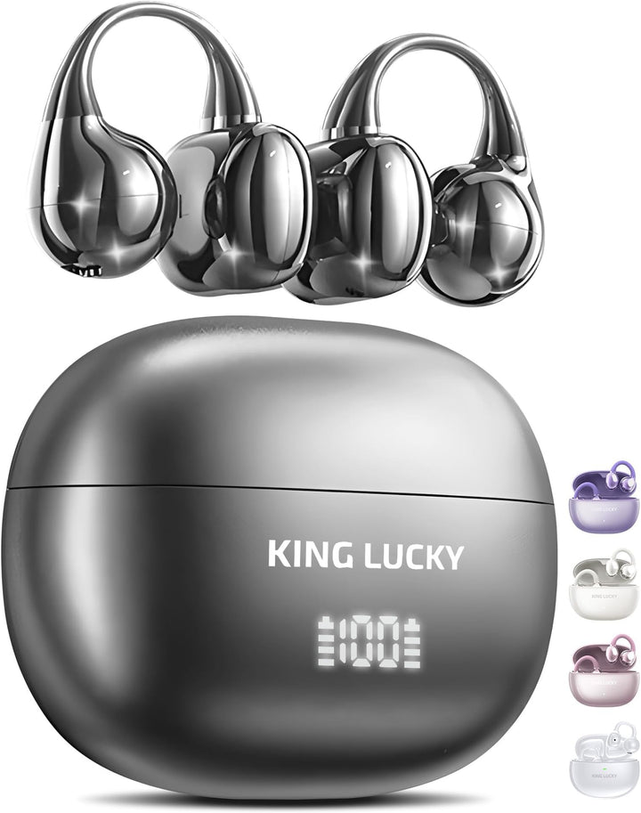 King Lucky Open-Ear-Kopfhörer Kabellos Bluetooth 6.0–Clip-On-Ohrhörer mit Mikrofon,mit Akkuanzeige,5