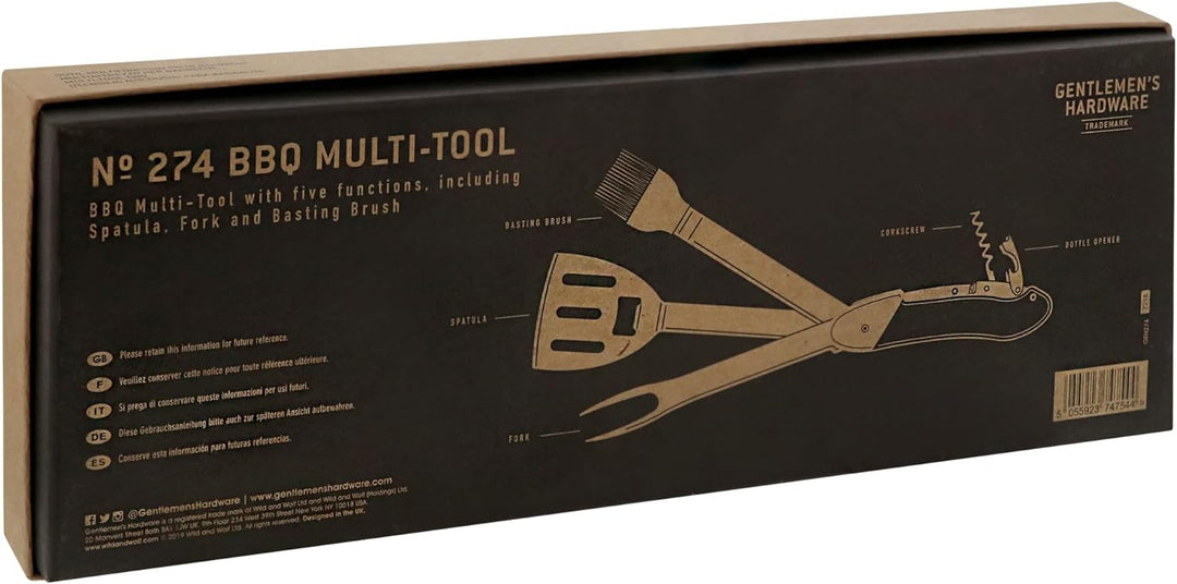 Gentlemen's Hardware GEN274 Tragbarer und Abnehmbarer Grill, 5-in-1-Multifunktionswerkzeug mit Holzg