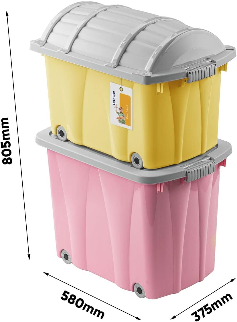 PAFEN Piraten Spielzeugkisten SET – 2x Schatzkiste 49l + 62l mit Rollen - Spielzeugbehälter Aufbewah