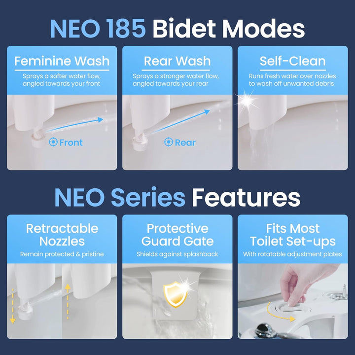 Luxe Bidet Neo 185 – Selbstreinigende Dual Düse – Frische, Wasser ohne Elektrik Mechanische Bidet WC