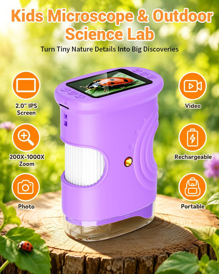 Handy Digital Mikroskop für Kinder, 1080P HD 2.0" Bildschirm Taschenmikroskop, Microscope LED Lights