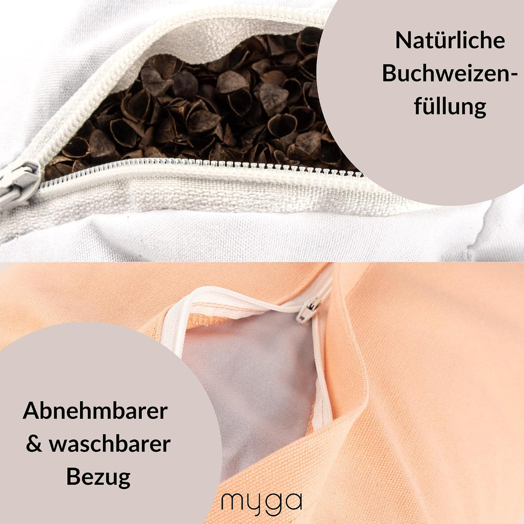 Myga Buchweizen Bolster Kissen | Ergonomisches Yoga- &amp; Meditationskissen | Abnehmbarer Bezug &amp; Natür