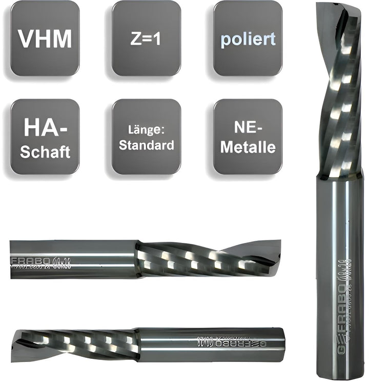 VHM Alufräser, Einzahnfräser Z=1, poliert, Ø 1-12 mm langer Einschneider, Fräser, Schaftfräser (12,0