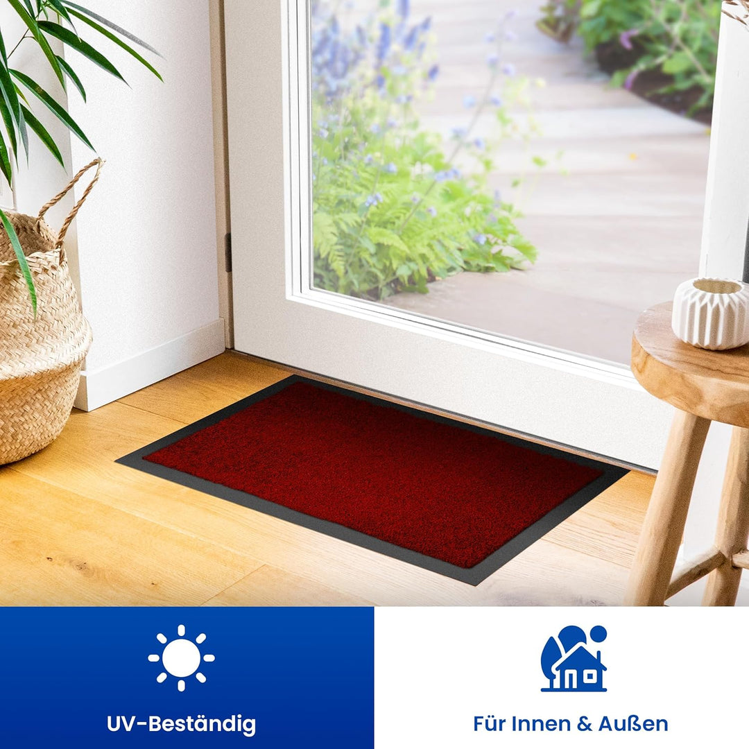 Hochwertige Fussmatte Rot 90x150 gross für Innen & Aussen - Schmutzfangmatte rutschfest, waschbar &