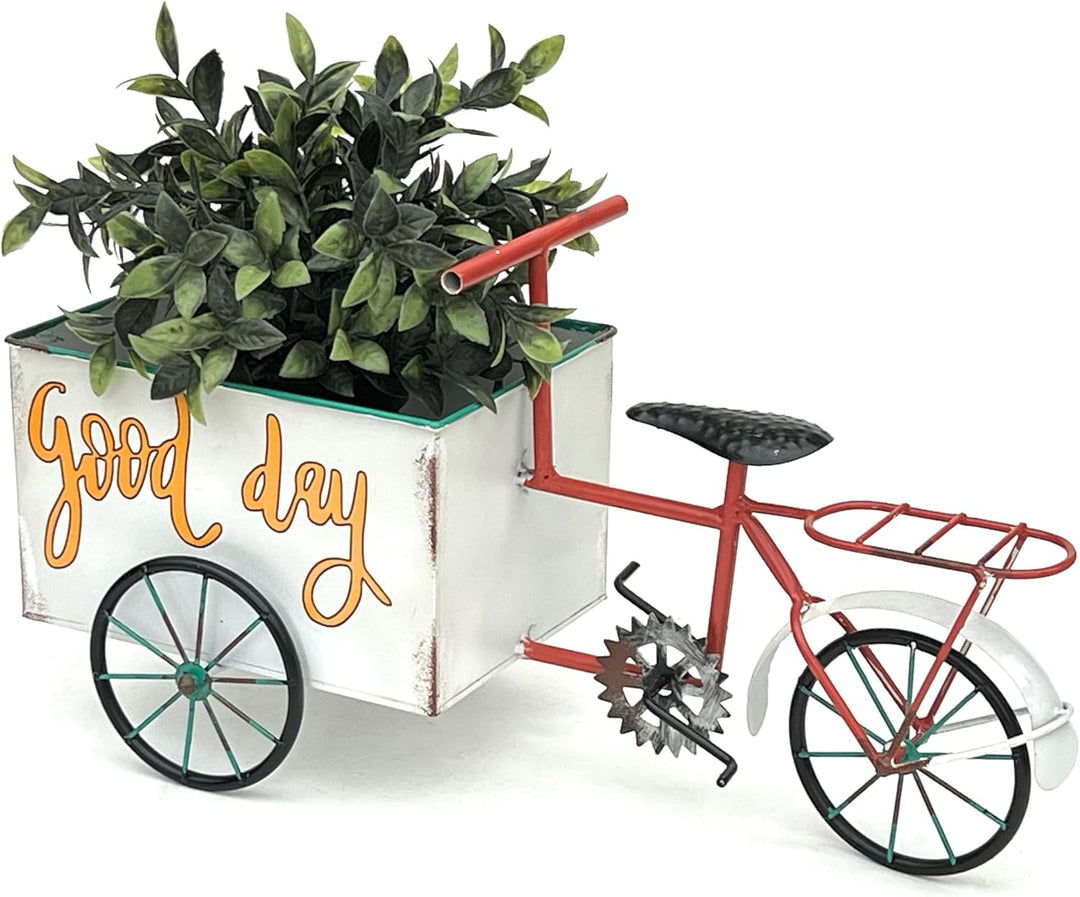 DanDiBo Blumenfahrrad für Garten Metall Stehend Fahrrad Weiss Rot 96529 Pflanzfahrrad Dekofahrrad Bl
