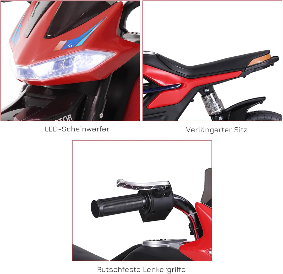 HOMCOM Kindermotorrad Kinder-Elektromotorrad Elektro-Motorrad für Kinder 3-6 Jahren Licht Musik MP3