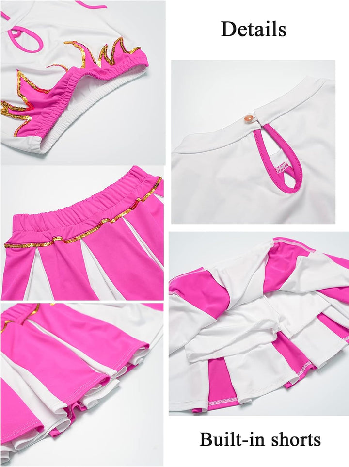LOLANTA Mädchen Cheerleader Kostüm Schulkind Cheer Kostüm Outfit Karneval Kostüm Rosa 152-164, Rosa