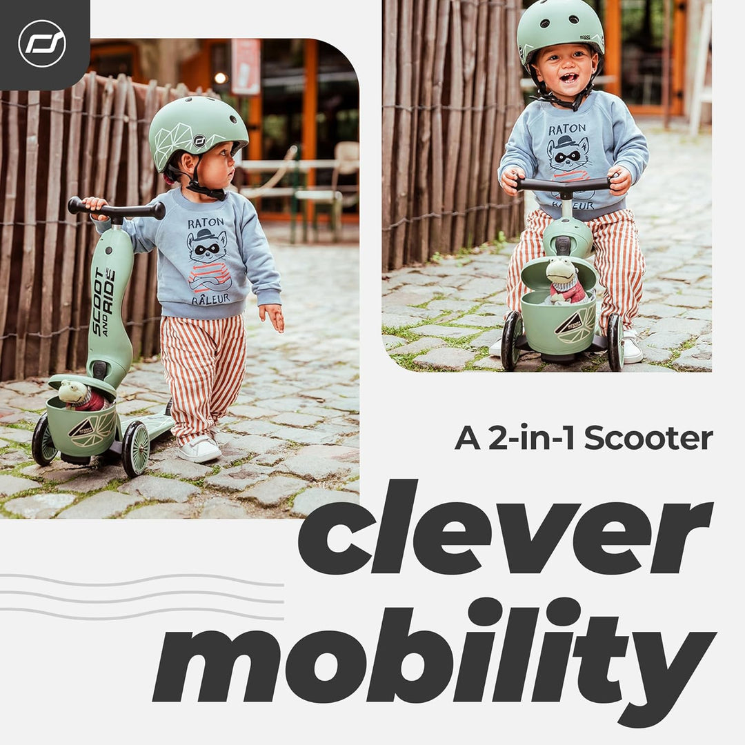 Scoot & Ride Unisex – Babys Highwaykick 1 Lifestyle Kickboard mit Sitz und Behälter… Green Lines, Gr