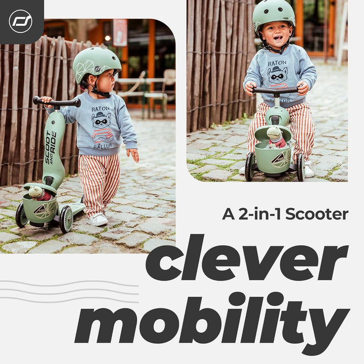 Scoot & Ride Unisex – Babys Highwaykick 1 Lifestyle Kickboard mit Sitz und Behälter… Green Lines, Gr
