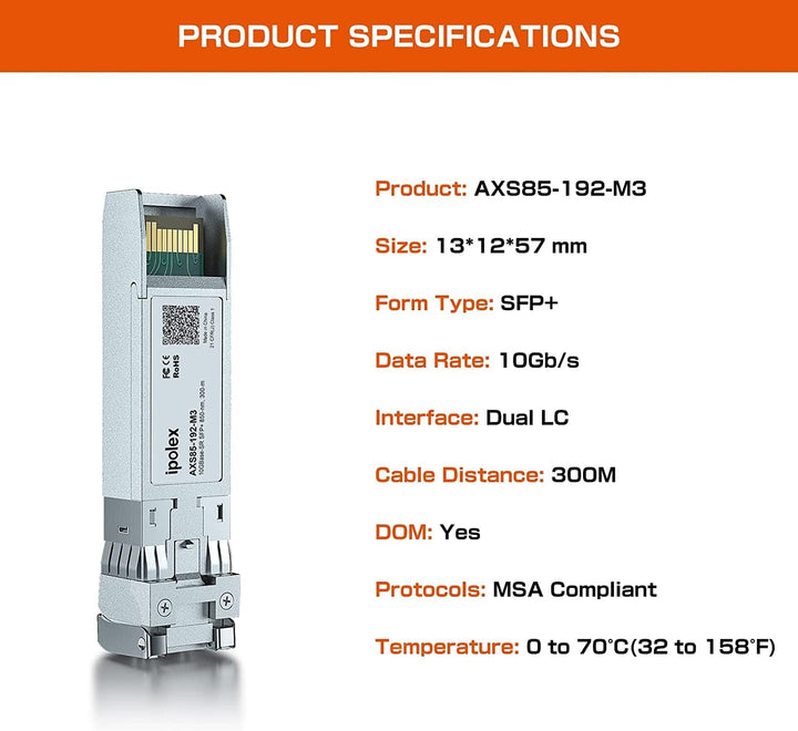 ipolex 4PCS 10Gb/s SFP+ SR Multimode-LC-Transceiver (MMF, 850-nm, 300m) | 10GBase-SR SFP+-Modul, kom