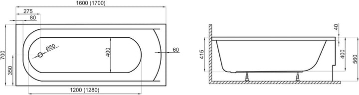 BADLAND Badewanne Original Weiss Acryl Wanne Rechteck CLASSIC 160x70 KOMPLETTSET SET mit Premium Sty