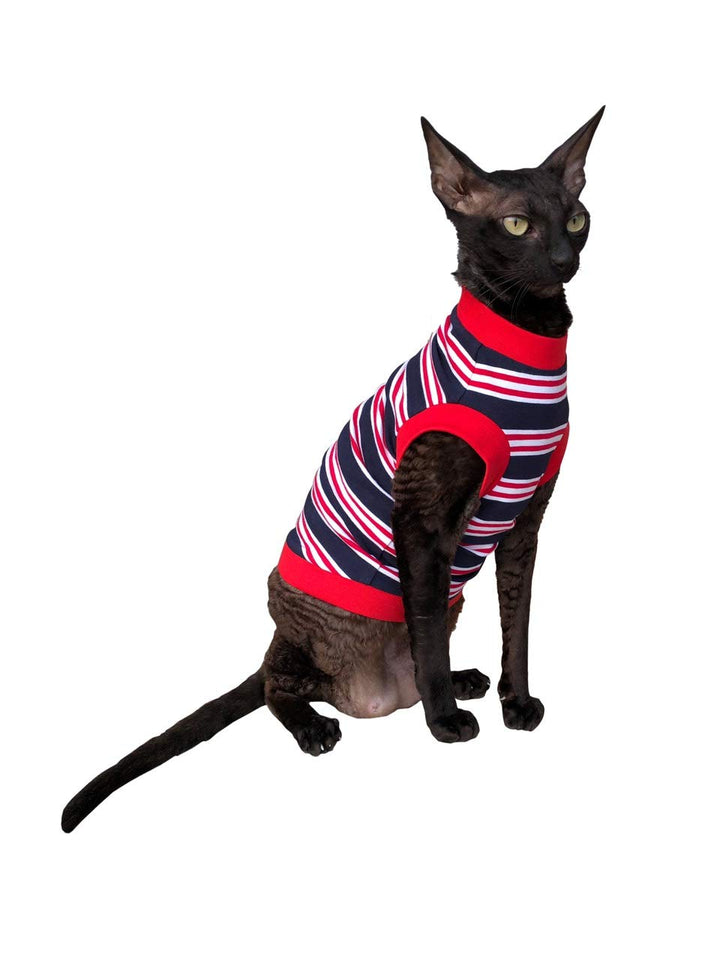 CAT WEAR T-Shirt dunkelblau-rot-weiя gestreift (XS) Blue Red White X-Small, Blue Red White X-Small