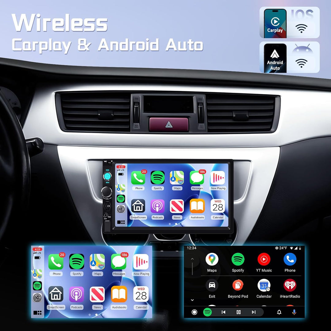 Rimoody Autoradio 1 Din mit Carplay Android Auto Wireless, 7 Zoll Touchscreen 1 Din Radio mit Mirror