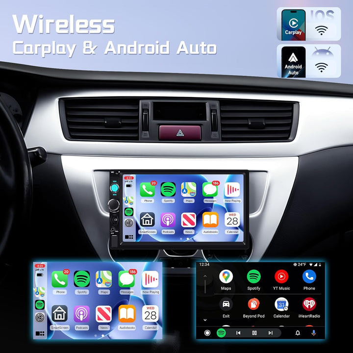 Rimoody Autoradio 1 Din mit Carplay Android Auto Wireless, 7 Zoll Touchscreen 1 Din Radio mit Mirror